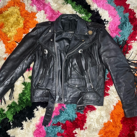 Retro fringed leather moto jacket. Size 36. - Picture 4 of 7